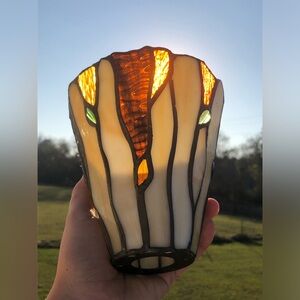 Vintage Lead Glass Lamp Shade Tiffany Style Ivory Blue Green 5” Bottom Opening